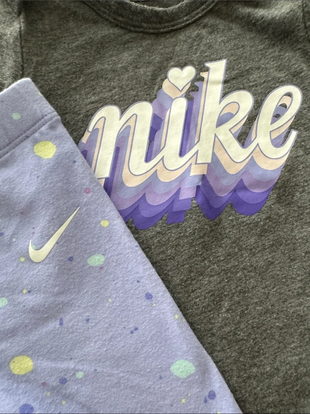 Nike Infant Girl 2 Pc Bodysuit and Leggings - Charcoal/Lavender, Size 6 mos